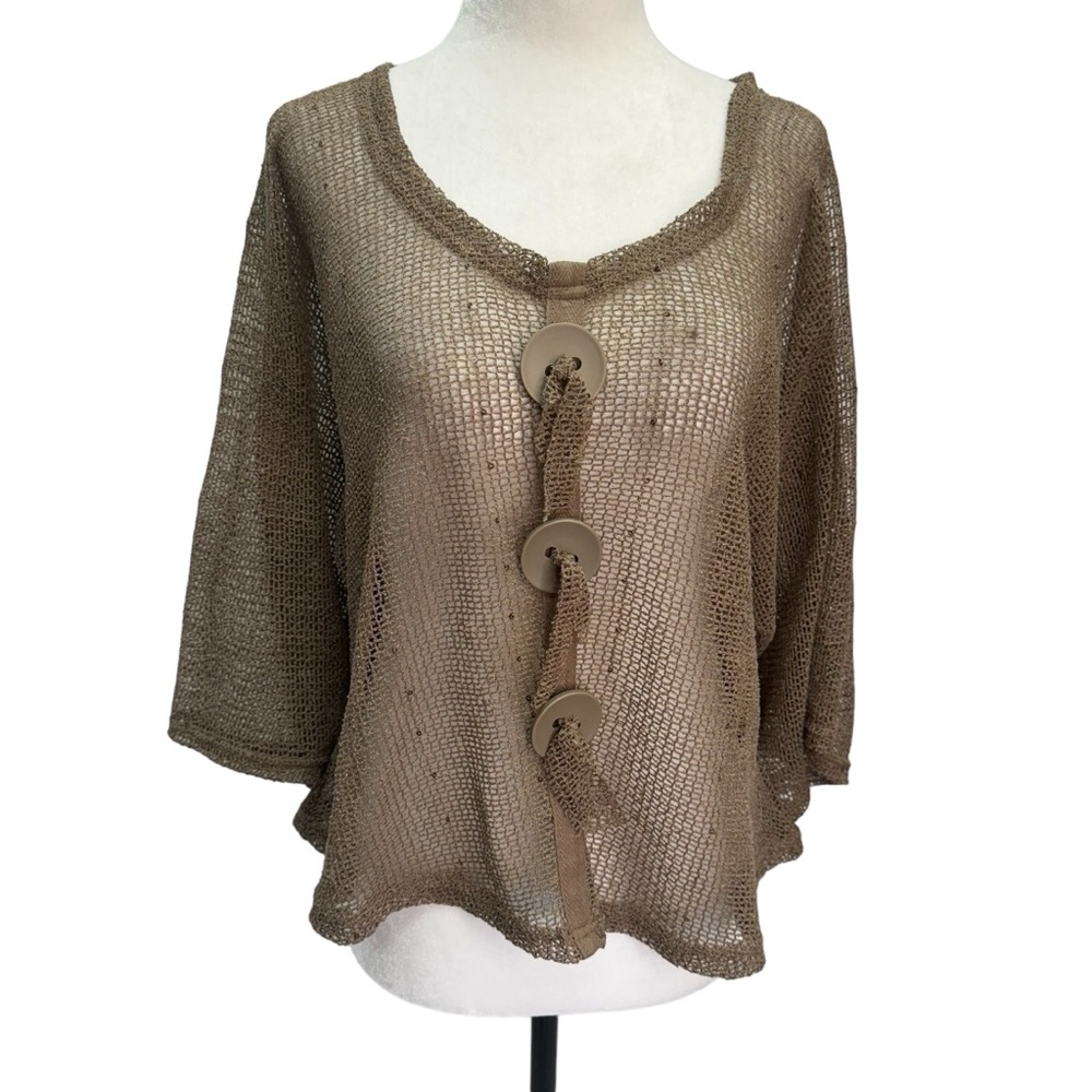 Noelle Beige One Size Loose Knit Big Button Sweater Top
